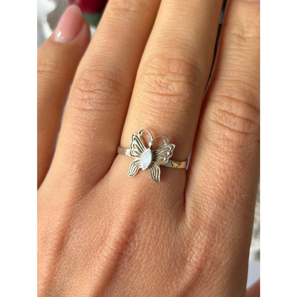 JC 925 Sterling Silver Abalone Butterfly Ring Size 8